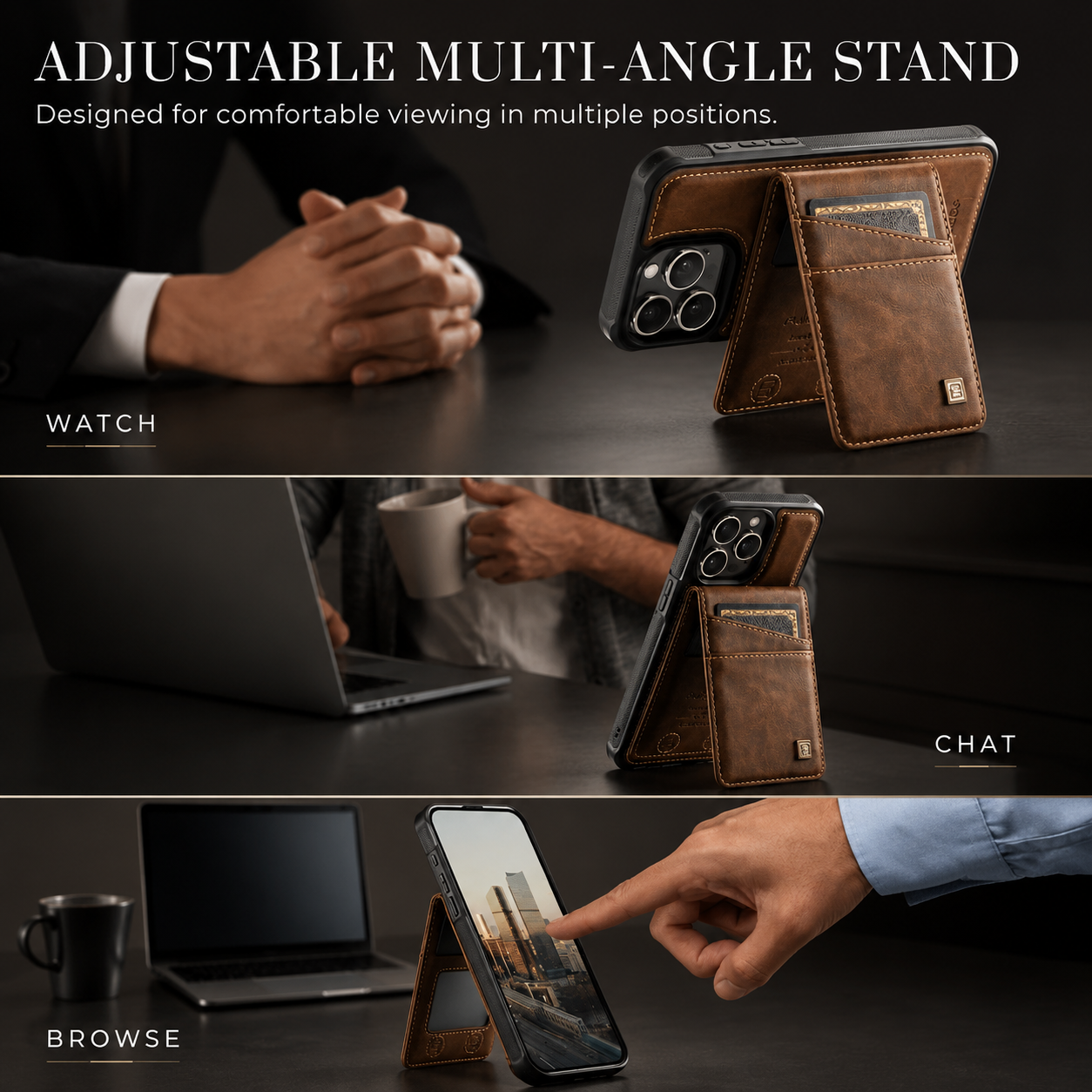 Premium Luxury iPhone Case 2-in-1 Detachable Magnetic Wallet Cover PU Leather Card Holder Cash Pocket Wrist Strap Shockproof Full Protection Slim Design Finish