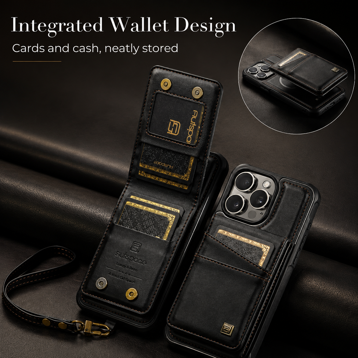 Premium Luxury iPhone Case 2-in-1 Detachable Magnetic Wallet Cover PU Leather Card Holder Cash Pocket Wrist Strap Shockproof Full Protection Slim Design Finish