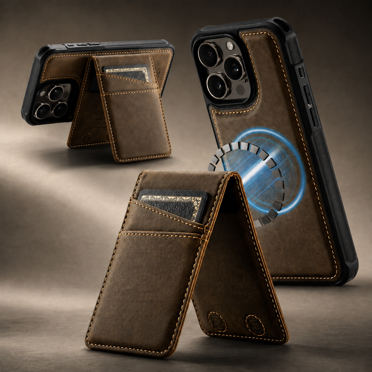 Premium Luxury iPhone Case 2-in-1 Detachable Magnetic Wallet Cover PU Leather Card Holder Cash Pocket Wrist Strap Shockproof Full Protection Slim Design Finish