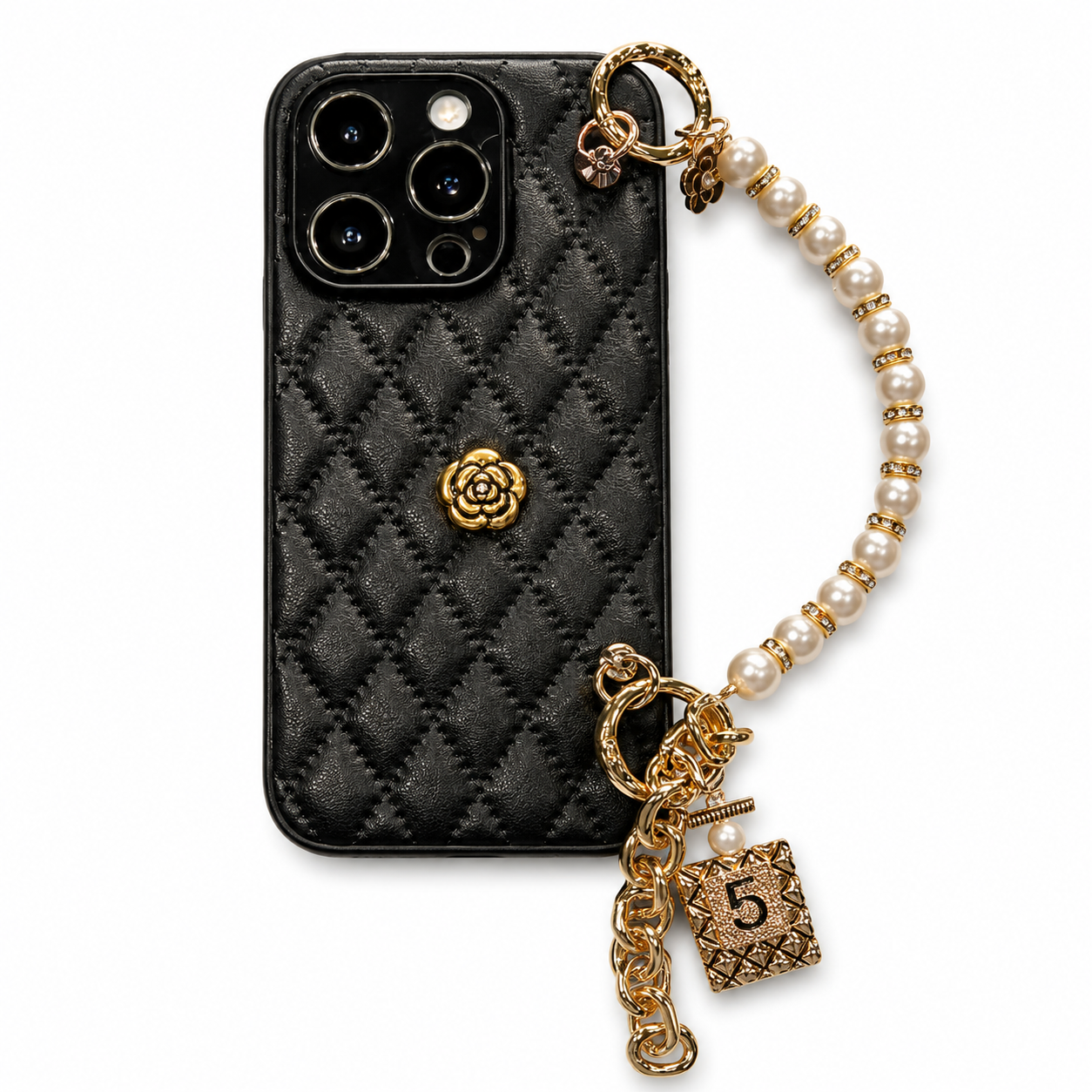 Premium Luxury iPhone Case 3D Camellia Floral Cover Chain Strap Shockproof Protective Design Slim Lightweight Elegant Finish Style Fashion Collection