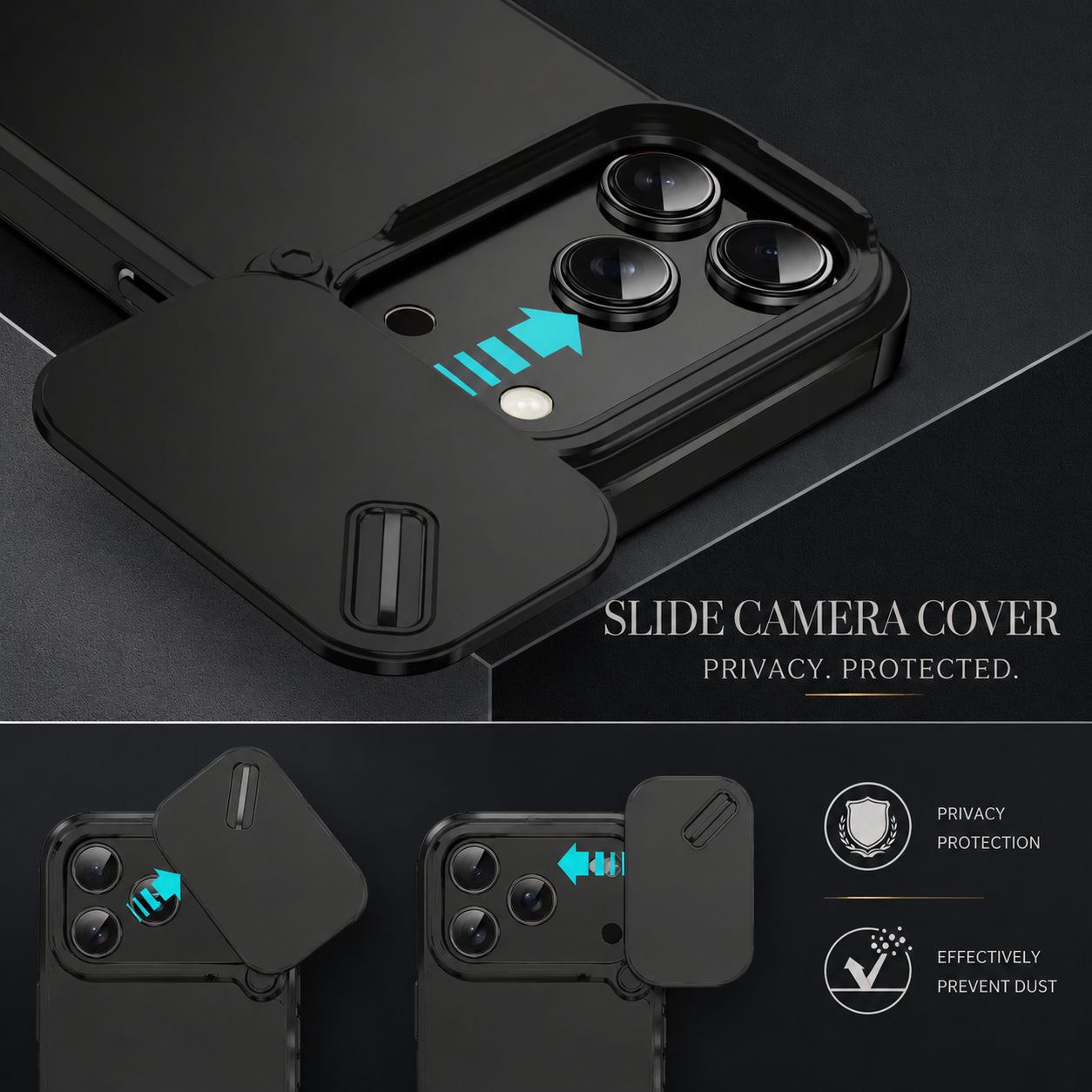 Premium Luxury iPhone Case Anti Collision Shockproof Slide Camera Cover PC TPU Dual Layer Anti Scratch Protective Durable Rugged Design Full Coverage
