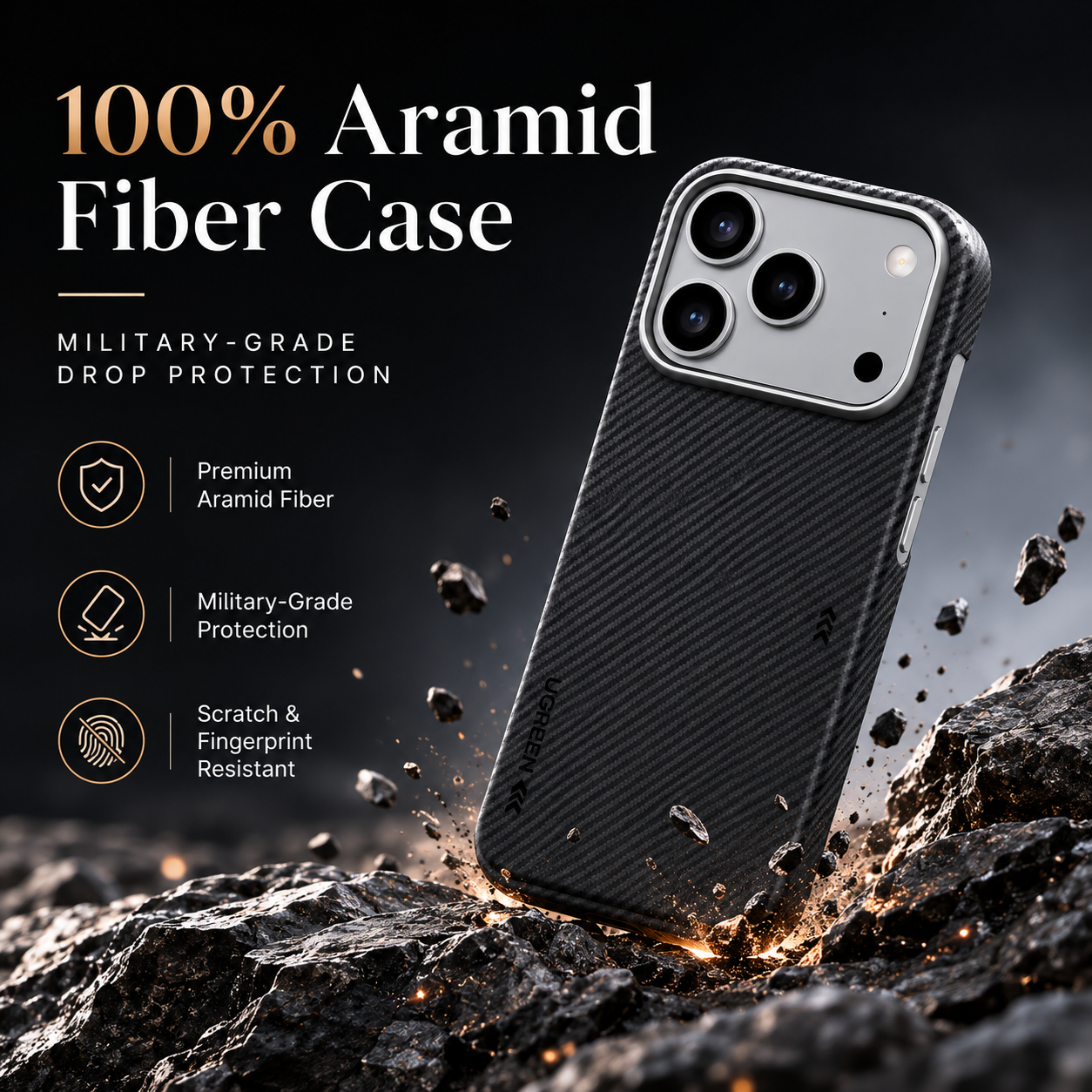 Premium Luxury iPhone Case Aramid Fiber Slim Hard Cover Military Grade Shockproof Matte Black Anti Fingerprint Durable Protective Design Finish
