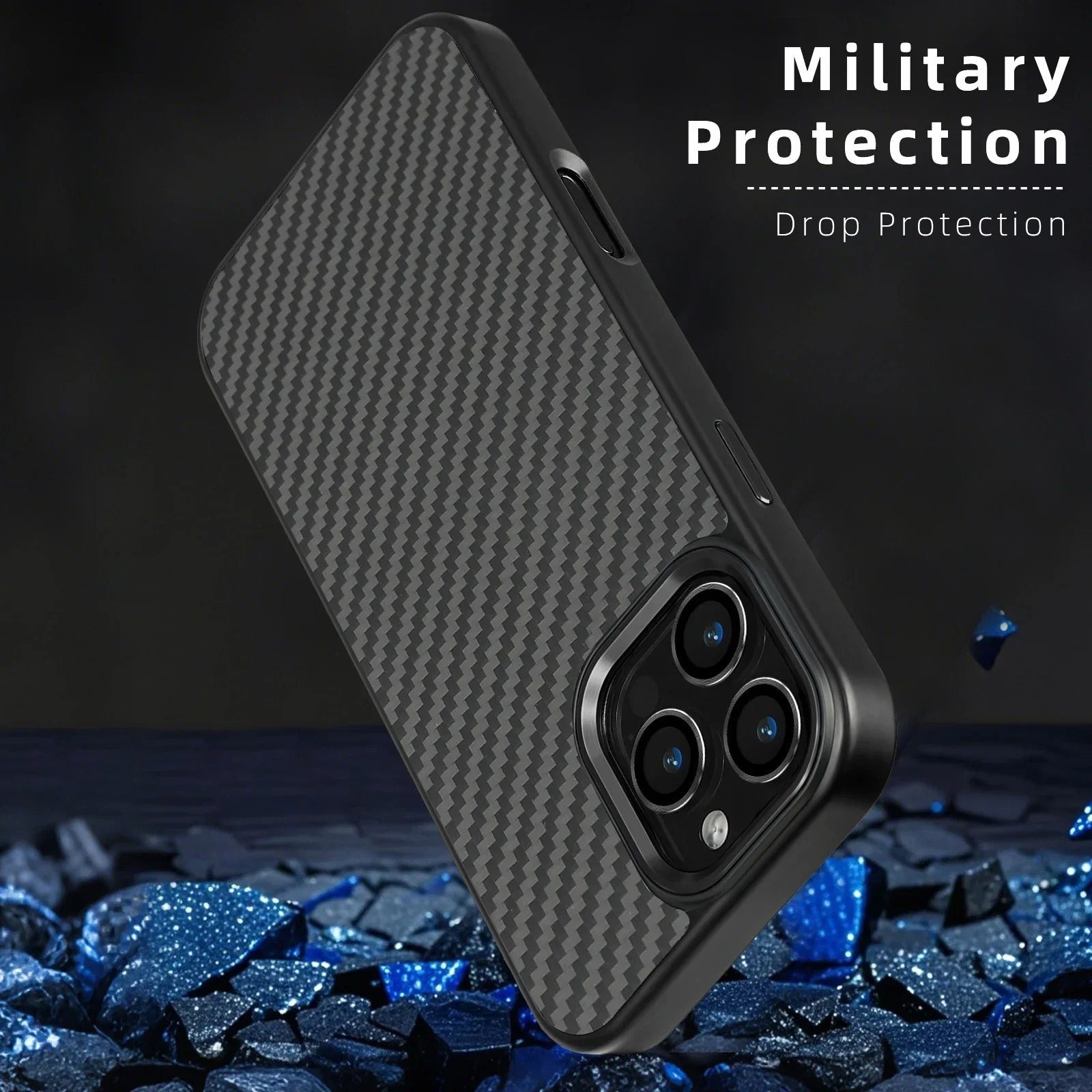 Premium Luxury iPhone Case Carbon Fiber Aramid Armor Cover Metal Frame Shockproof Full Coverage Wireless Charging Protective Durable Design Finish