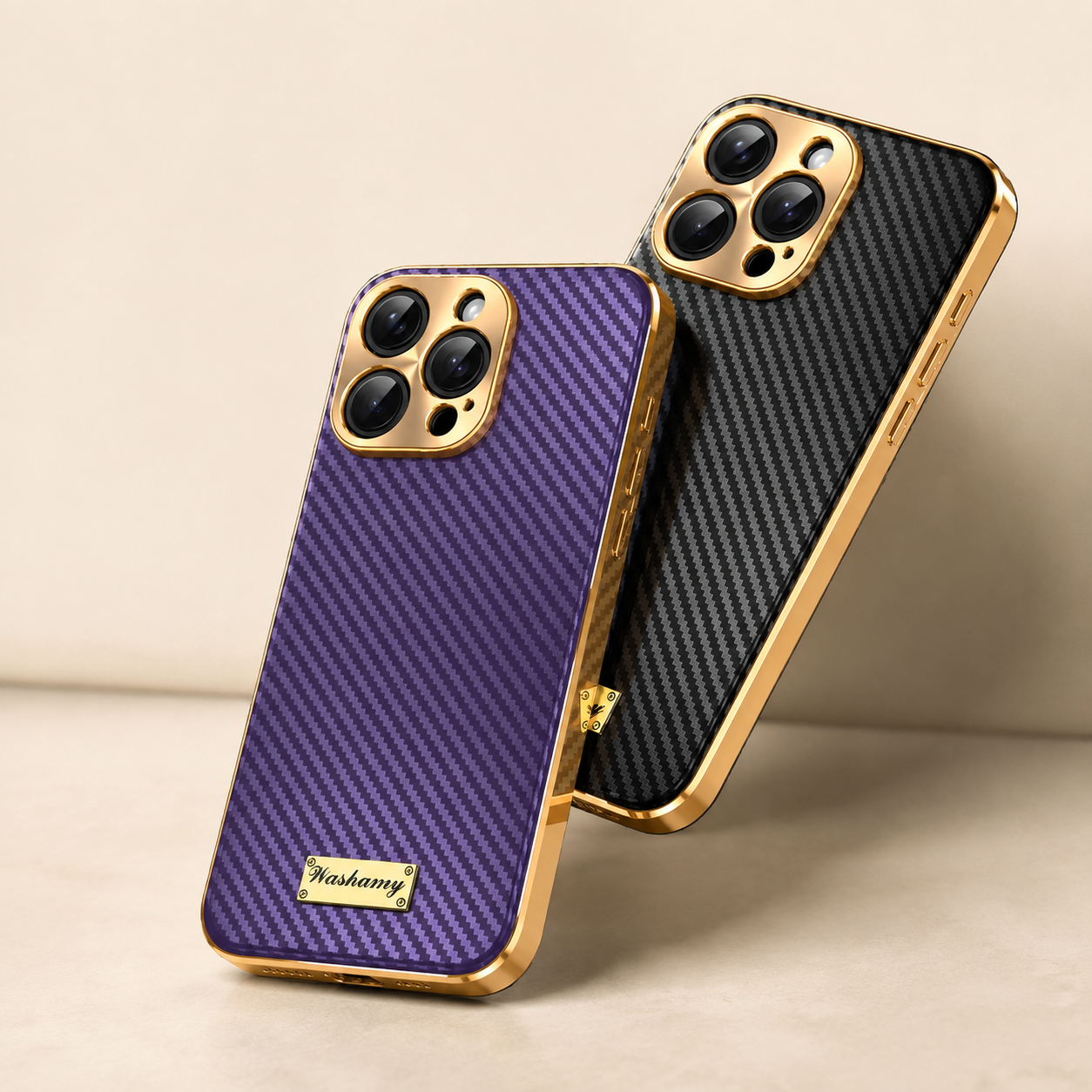 Premium Luxury iPhone Case Carbon Fiber Textured Leather Cover Alloy Metal Lens Guard Shockproof Slim Fit Wireless Charging Compatible Durable Design Finish
