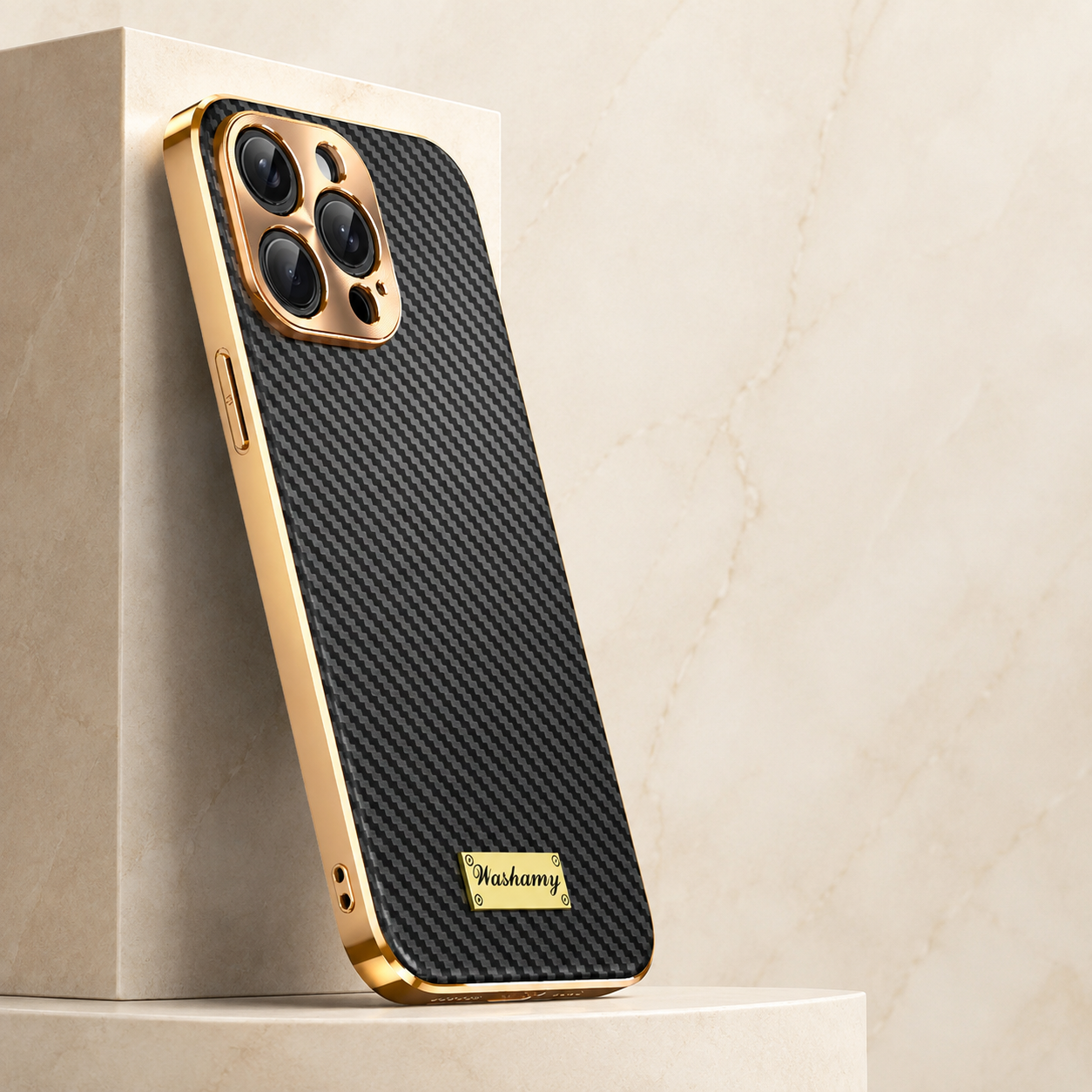 Premium Luxury iPhone Case Carbon Fiber Textured Leather Cover Alloy Metal Lens Guard Shockproof Slim Fit Wireless Charging Compatible Durable Design Finish
