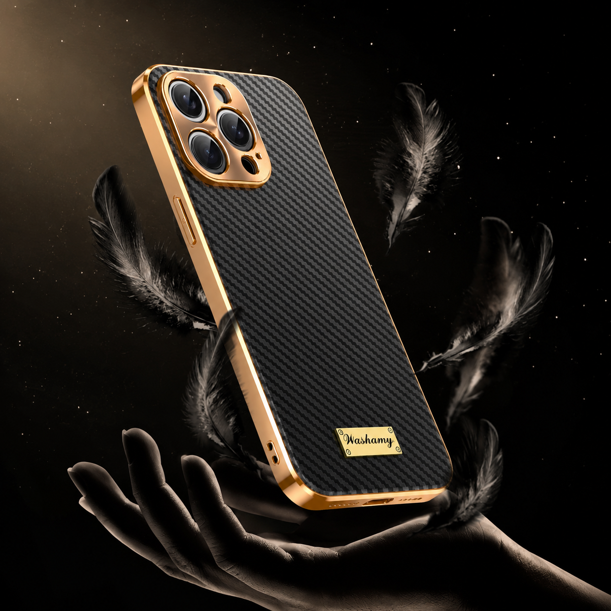 Premium Luxury iPhone Case Carbon Fiber Textured Leather Cover Alloy Metal Lens Guard Shockproof Slim Fit Wireless Charging Compatible Durable Design Finish