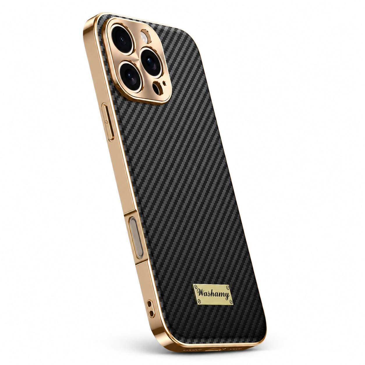 Premium Luxury iPhone Case Carbon Fiber Textured Leather Cover Alloy Metal Lens Guard Shockproof Slim Fit Wireless Charging Compatible Durable Design Finish