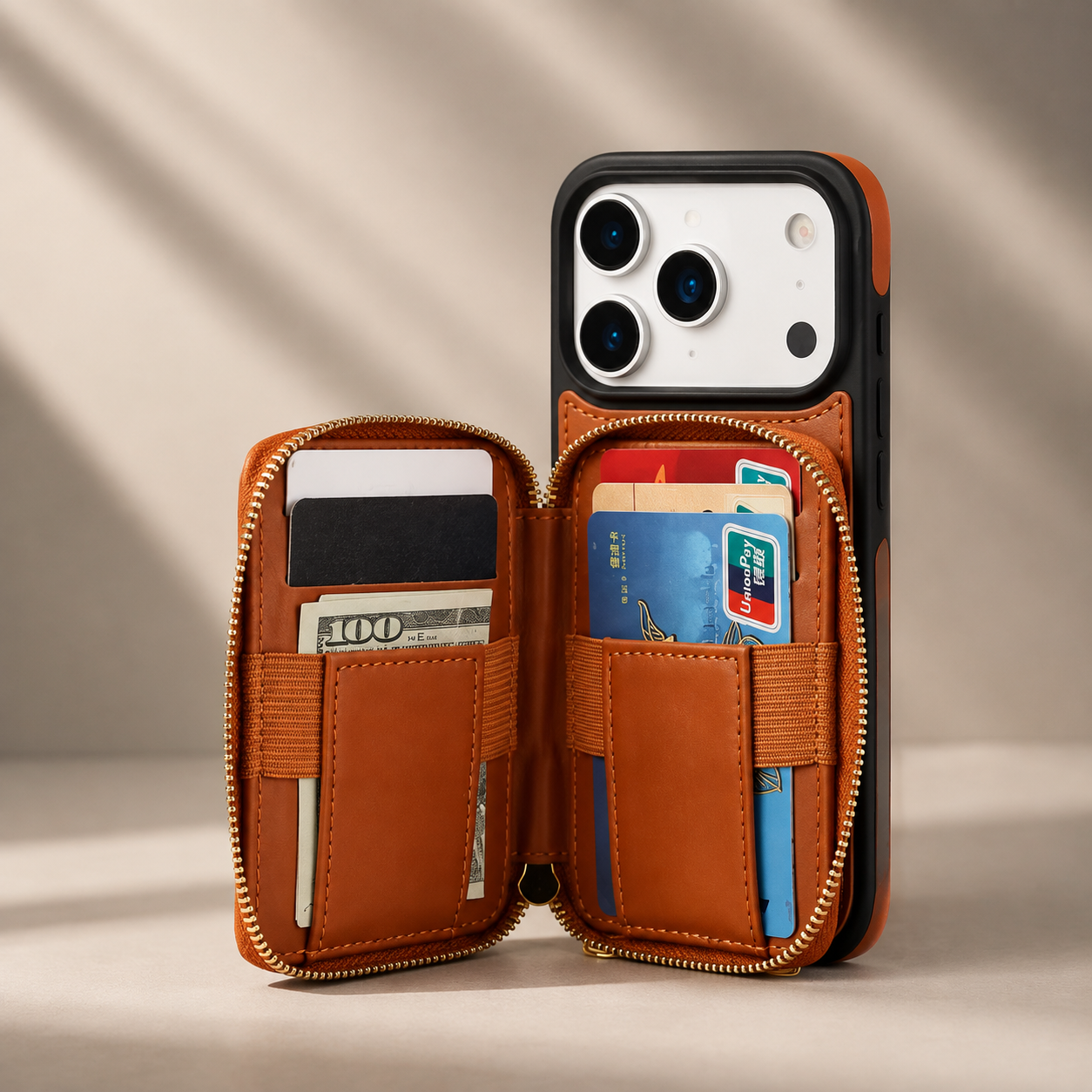 Premium Luxury iPhone Case Crossbody RFID Blocking Folio Wallet Cover Zipper Handbag Card Holder Kickstand Wrist Strap Lanyard Protective Design
