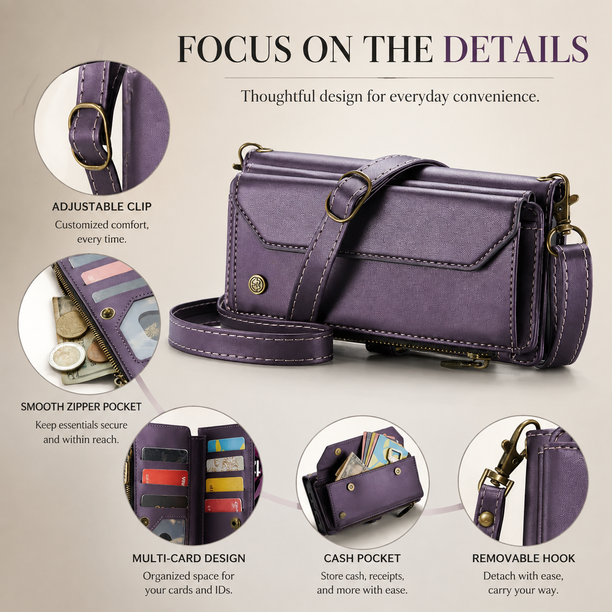 Premium Luxury iPhone Case Crossbody RFID Blocking PU Leather Wallet Cover 10 Card Holder Wristlet Shoulder Strap Shockproof Protective Design Style