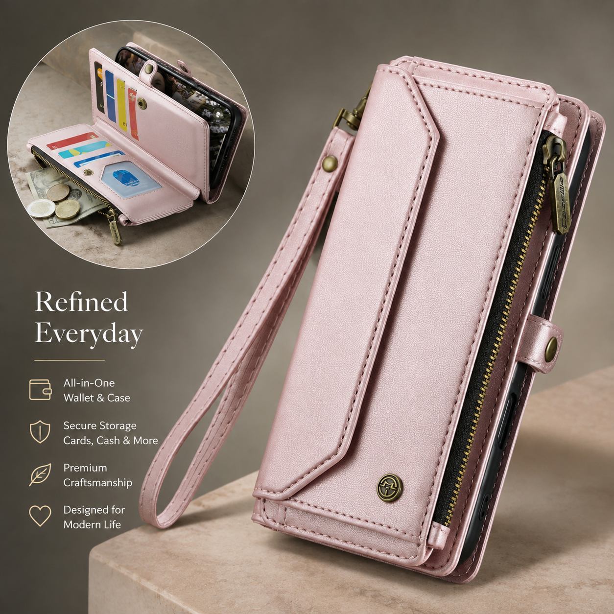 Premium Luxury iPhone Case Crossbody RFID Blocking PU Leather Wallet Cover 10 Card Holder Wristlet Shoulder Strap Shockproof Protective Design Style