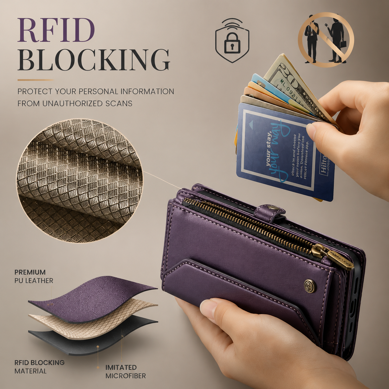 Premium Luxury iPhone Case Crossbody RFID Blocking PU Leather Wallet Cover 10 Card Holder Wristlet Shoulder Strap Shockproof Protective Design Style