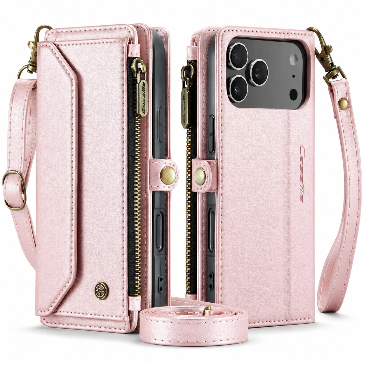 Premium Luxury iPhone Case Crossbody RFID Blocking PU Leather Wallet Cover 10 Card Holder Wristlet Shoulder Strap Shockproof Protective Design Style