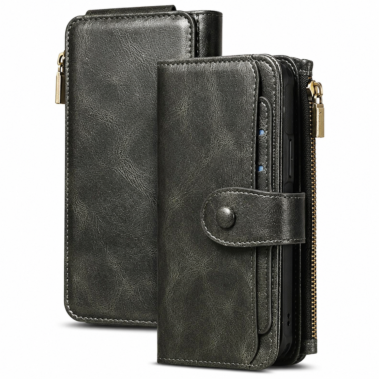 Premium Luxury iPhone Case Detachable Retro PU Leather Wallet Cover Card Holder Zipper Shockproof Anti Fingerprint Dustproof Protective Design