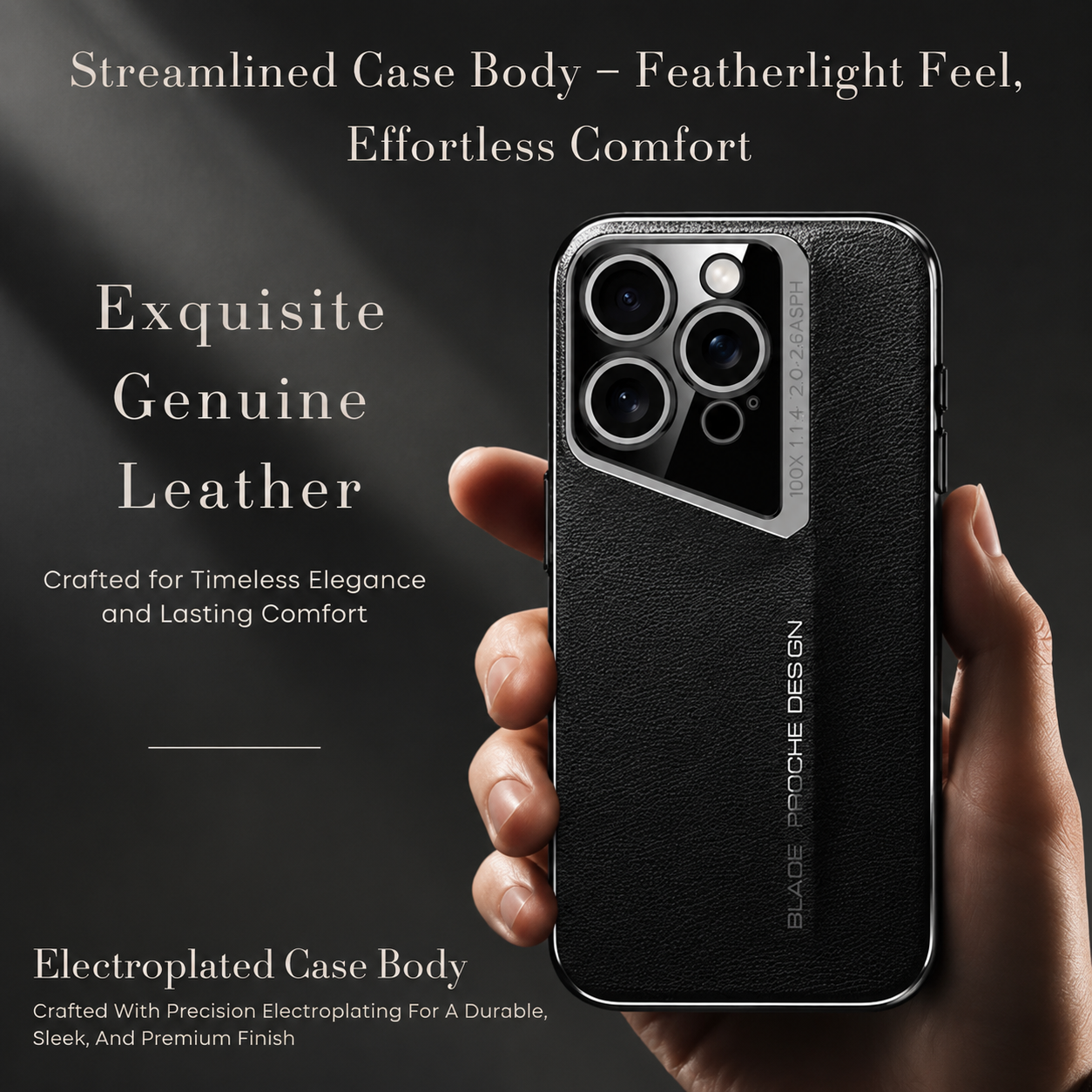 Premium Luxury iPhone Case Electroplated Genuine Leather Cover Hard PC Back TPU Frame Shockproof Camera Lens Protection Slim Anti Slip Design Finish