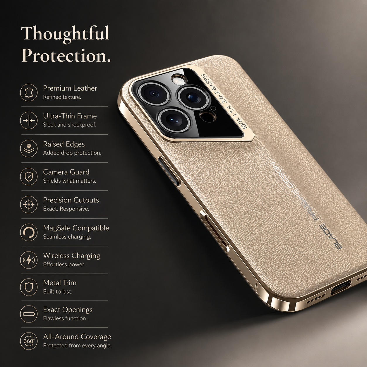 Premium Luxury iPhone Case Electroplated Genuine Leather Cover Hard PC Back TPU Frame Shockproof Camera Lens Protection Slim Anti Slip Design Finish