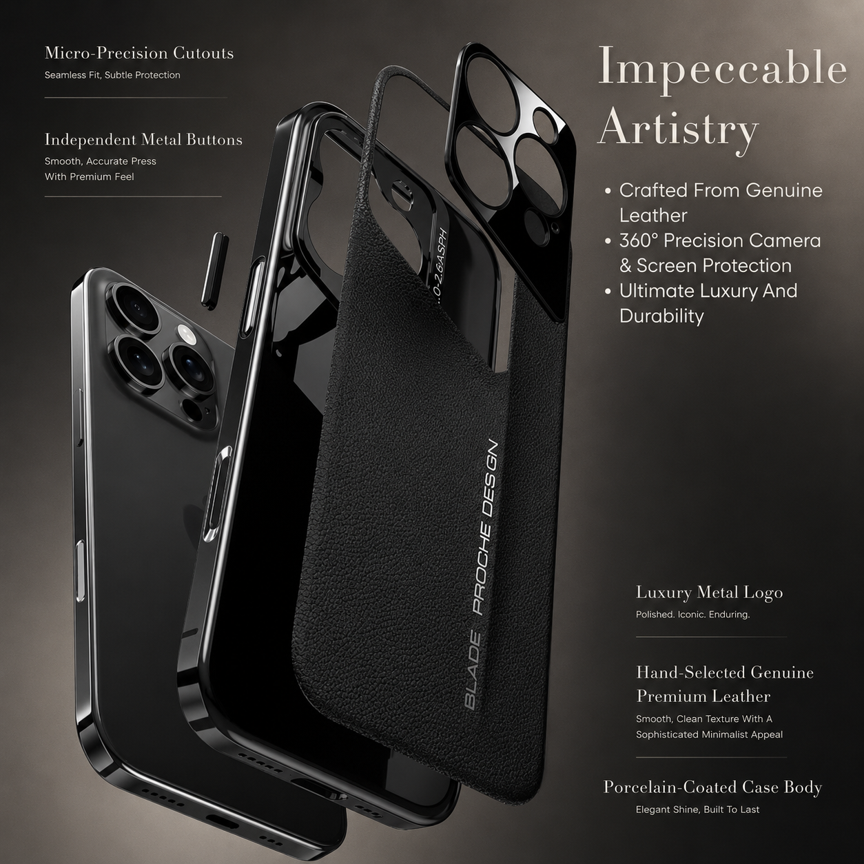 Premium Luxury iPhone Case Electroplated Genuine Leather Cover Hard PC Back TPU Frame Shockproof Camera Lens Protection Slim Anti Slip Design Finish