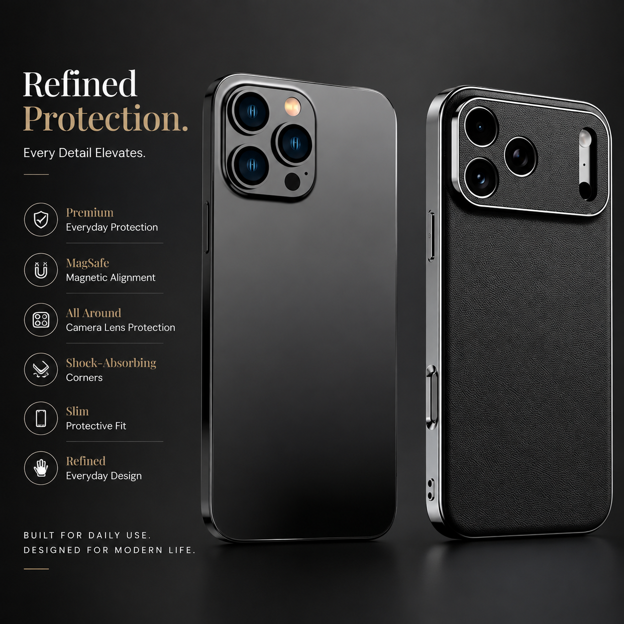 Premium Luxury iPhone Case Genuine Cowhide Leather Cover Shockproof Frame Full Camera Lens Protection Anti Slip Matte Finish Slim Protective Design