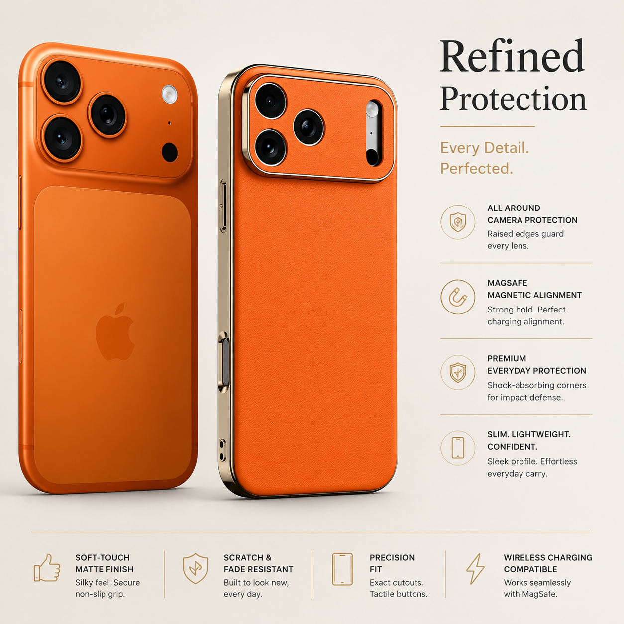 Premium Luxury iPhone Case Genuine Cowhide Leather Cover Shockproof Frame Full Camera Lens Protection Anti Slip Matte Finish Slim Protective Design