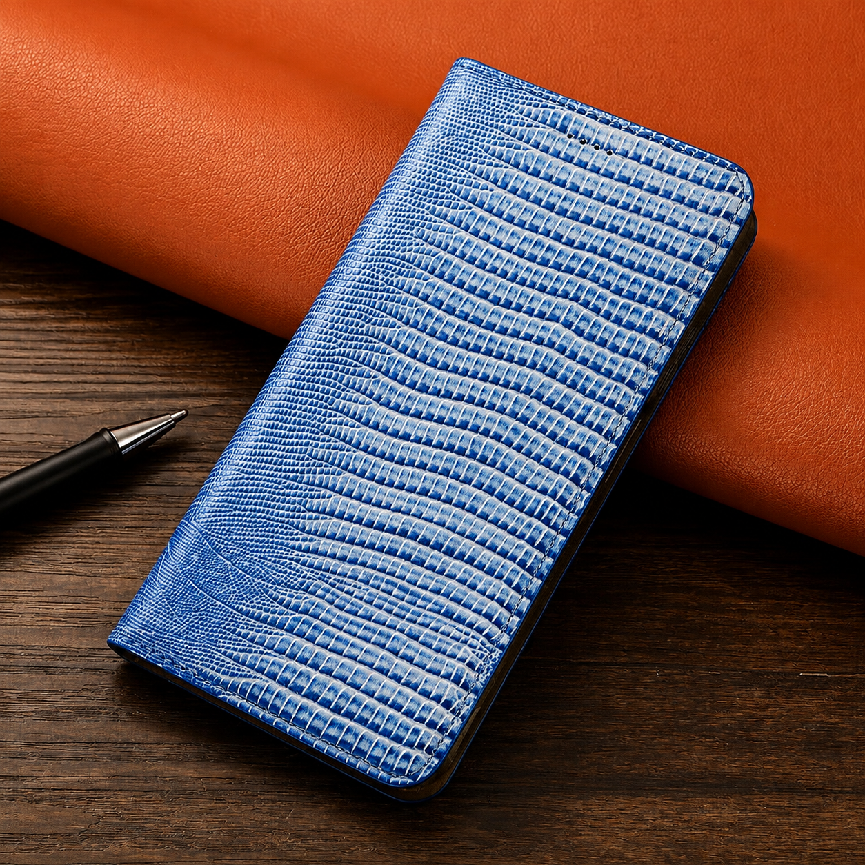 Premium Luxury iPhone Case Genuine Cowhide Leather Flip Cover Crocodile Grain Wallet Card Holder Magnetic Closure Shockproof Full Body Protection Slim Design Finish