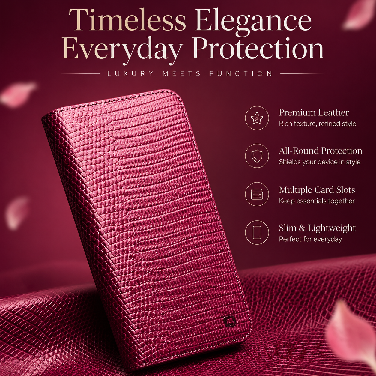 Premium Luxury iPhone Case Genuine Cowhide Leather Flip Cover Crocodile Grain Wallet Card Holder Magnetic Closure Shockproof Full Body Protection Slim Design Finish