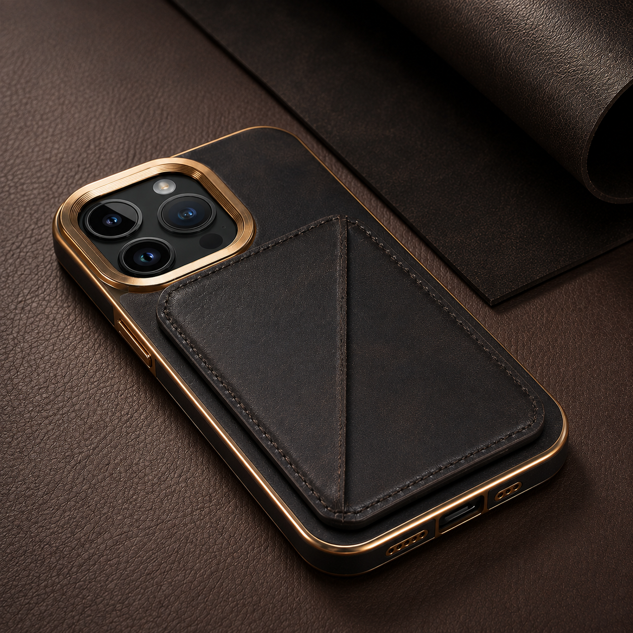 Premium Luxury iPhone Case Genuine Cowhide Leather Wallet Cover Magnetic Card Holder Metal Frame Shockproof Full Body Protection Slim Design Finish