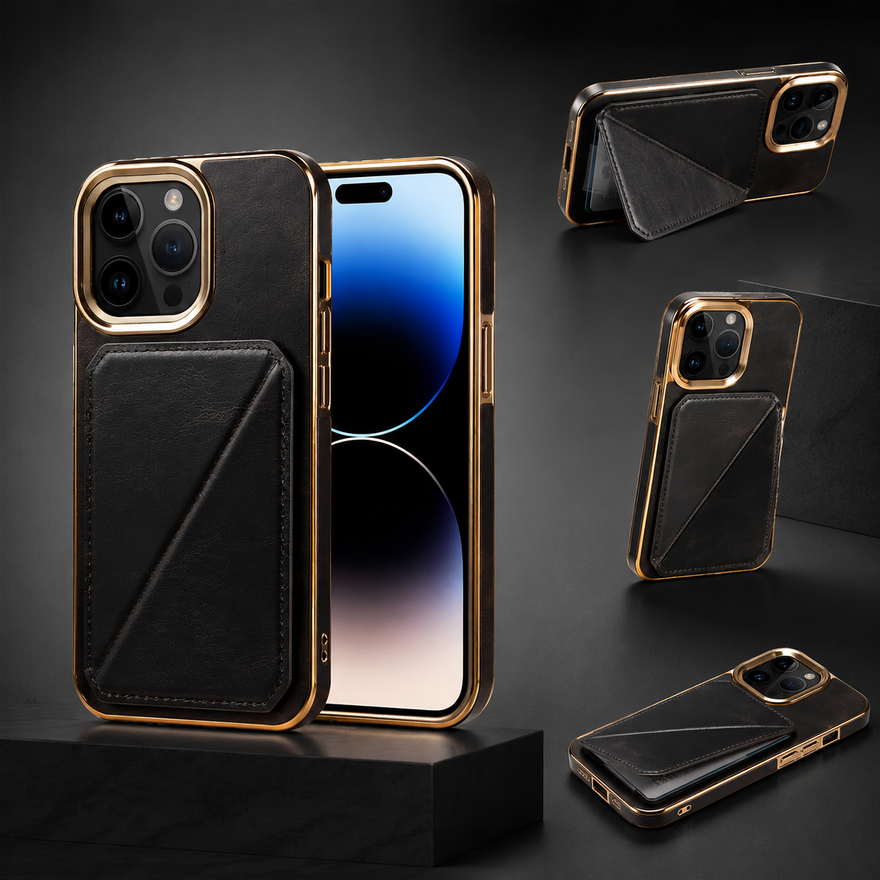 Premium Luxury iPhone Case Genuine Cowhide Leather Wallet Cover Magnetic Card Holder Metal Frame Shockproof Full Body Protection Slim Design Finish