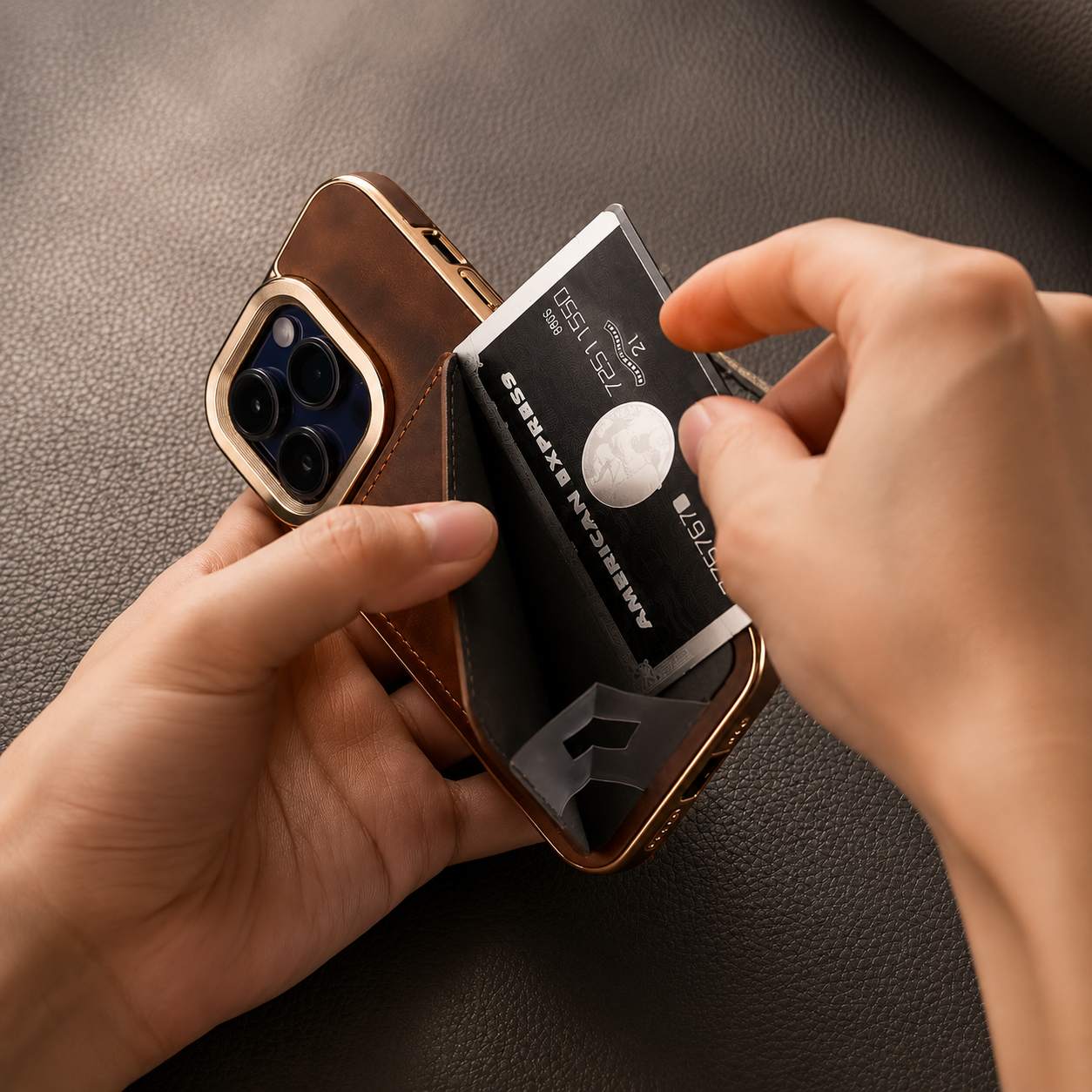 Premium Luxury iPhone Case Genuine Cowhide Leather Wallet Cover Magnetic Card Holder Metal Frame Shockproof Full Body Protection Slim Design Finish