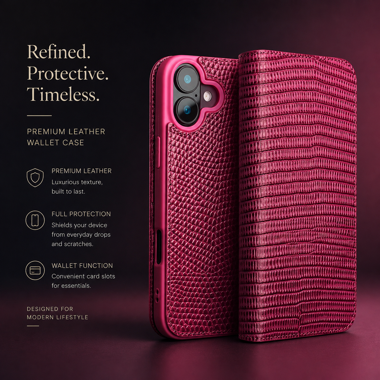 Premium Luxury iPhone Case Genuine Leather Flip Cover Card Slot Ultra Slim Shockproof Full Protection Durable Design Finish Magnetic Closure