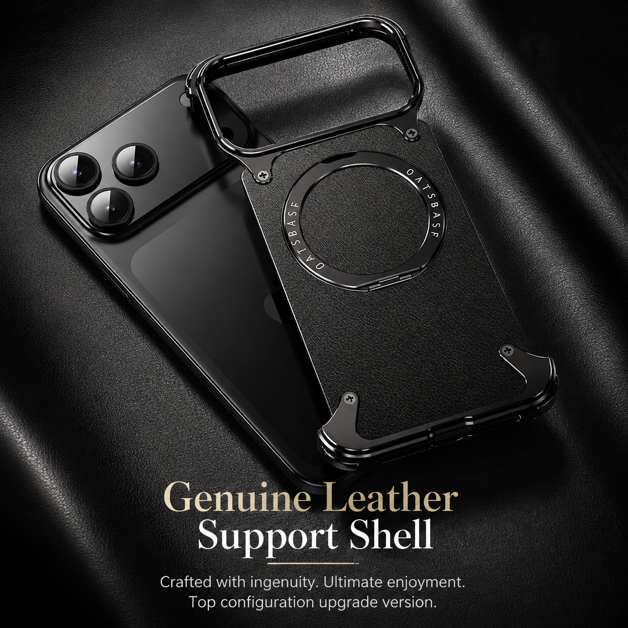 Premium Luxury iPhone Case Genuine Leather MagSafe Compatible Magnetic Cover Rotating Ring Stand Shockproof Frameless Slim Design Finish