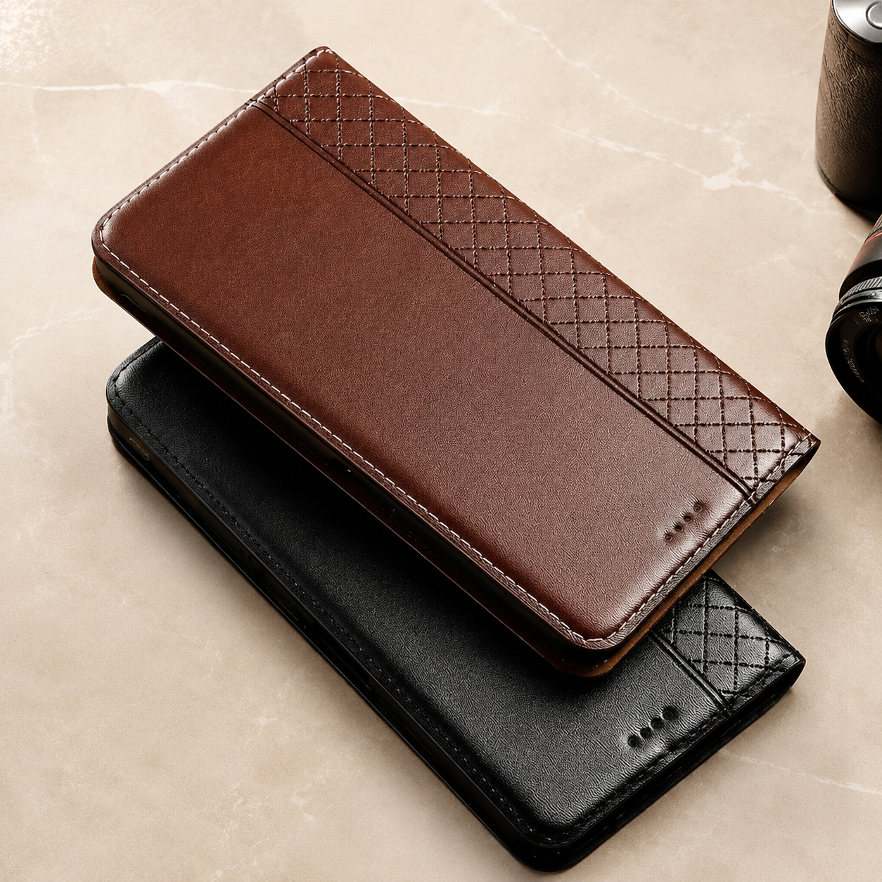 Premium Luxury iPhone Case Genuine Nappa Leather Wallet Flip Cover Card Holder Magnetic Closure Shockproof Full Body Protection Slim Business Design Finish
