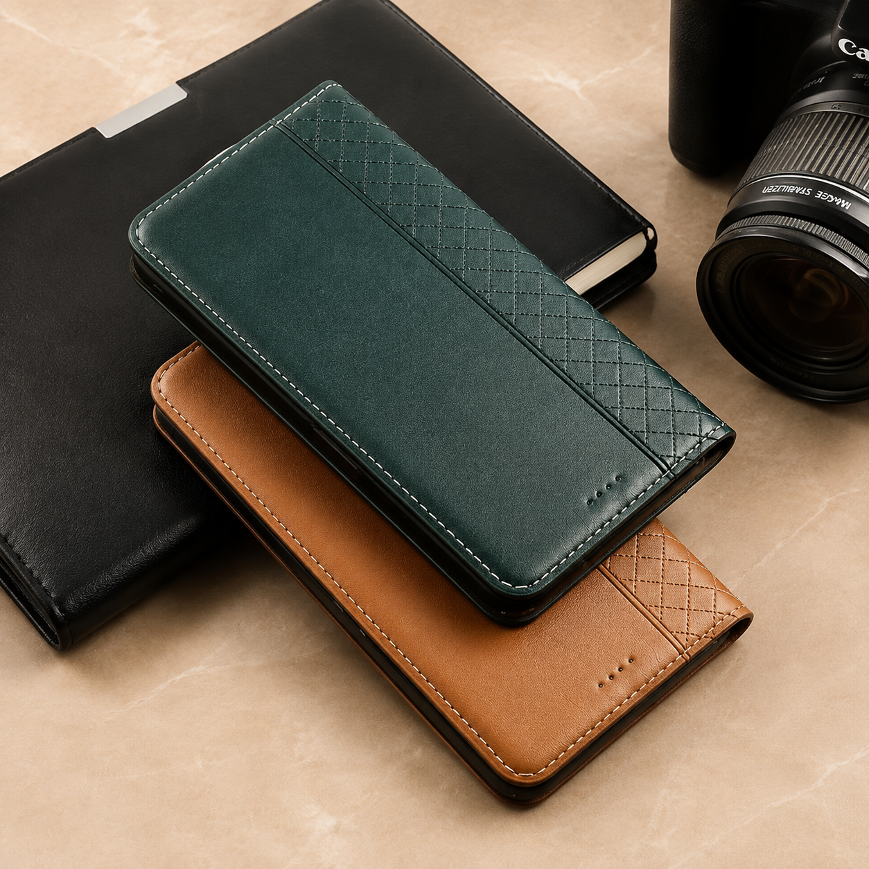 Premium Luxury iPhone Case Genuine Nappa Leather Wallet Flip Cover Card Holder Magnetic Closure Shockproof Full Body Protection Slim Business Design Finish