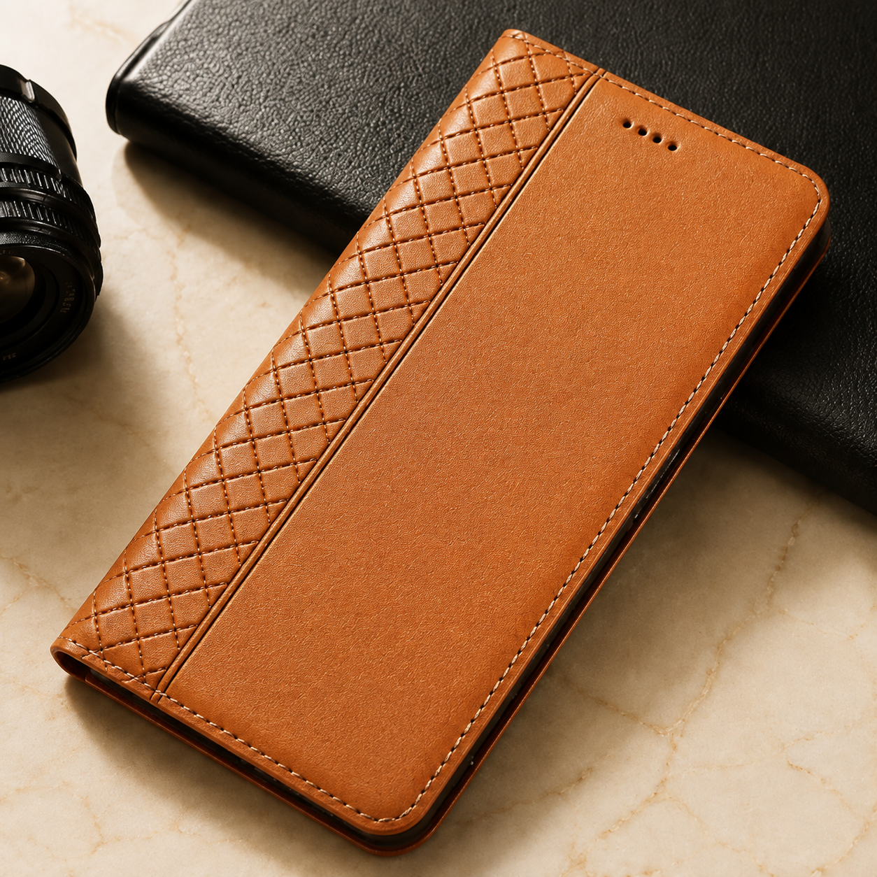 Premium Luxury iPhone Case Genuine Nappa Leather Wallet Flip Cover Card Holder Magnetic Closure Shockproof Full Body Protection Slim Business Design Finish