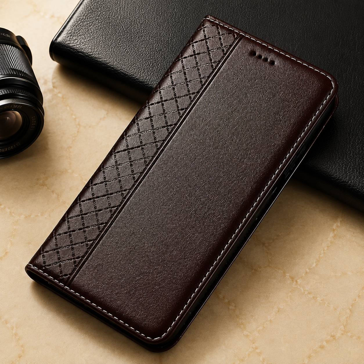 Premium Luxury iPhone Case Genuine Nappa Leather Wallet Flip Cover Card Holder Magnetic Closure Shockproof Full Body Protection Slim Business Design Finish