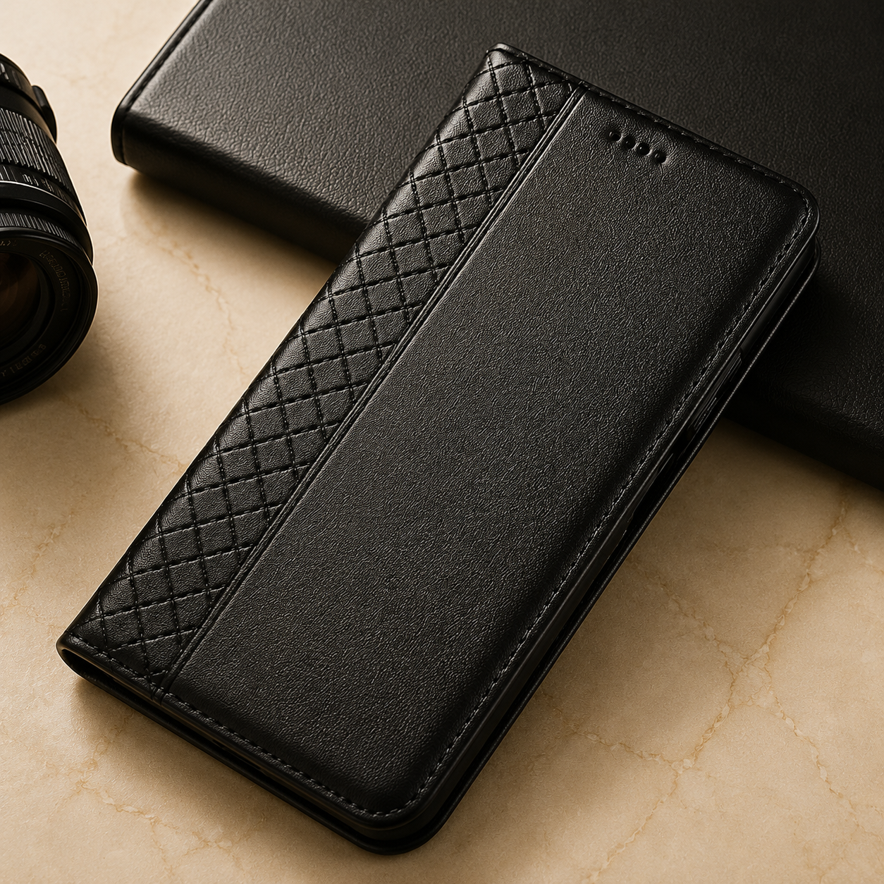 Premium Luxury iPhone Case Genuine Nappa Leather Wallet Flip Cover Card Holder Magnetic Closure Shockproof Full Body Protection Slim Business Design Finish