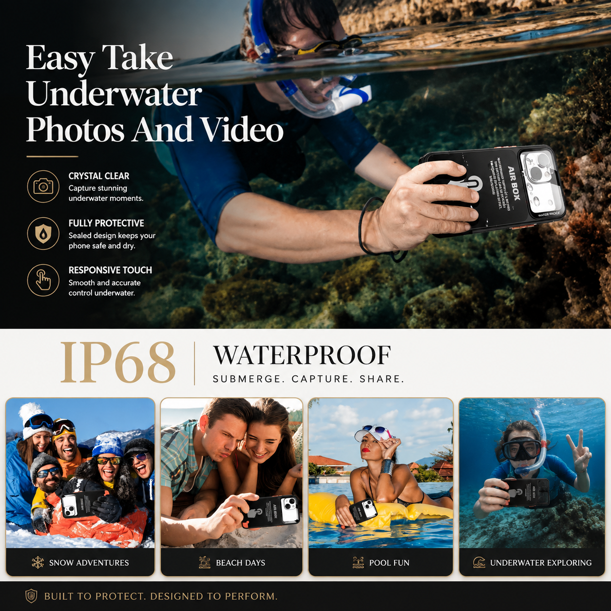 Premium Luxury iPhone Case IP68 Waterproof Cover Full Body Sealed Shockproof Dustproof Protective Outdoor Design Heavy Duty Durable Finish Style