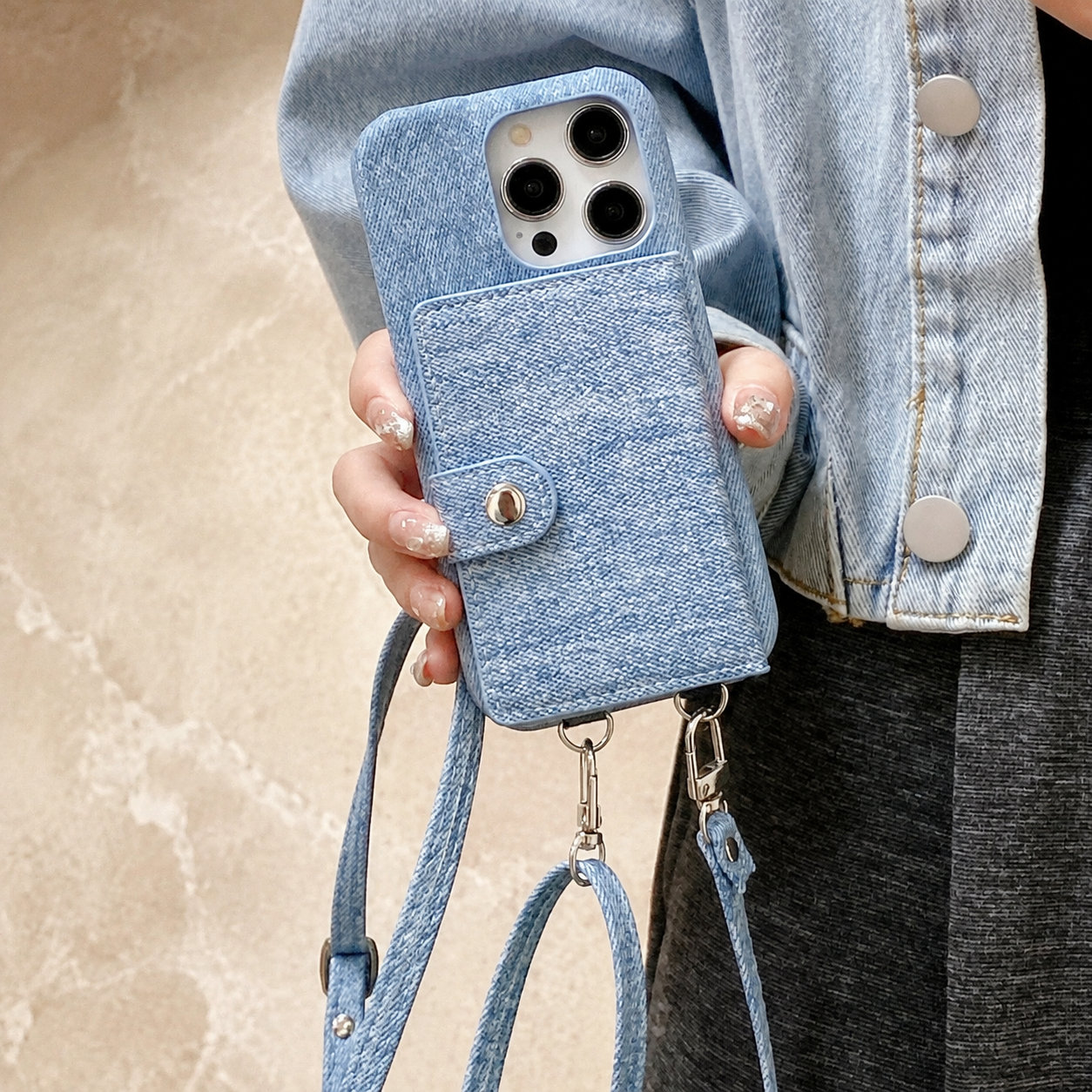 Premium Luxury iPhone Case Leather Wallet Crossbody Flip Cover PU Leather Card Pocket Shoulder Strap Shockproof Full Coverage Slim Design Finish