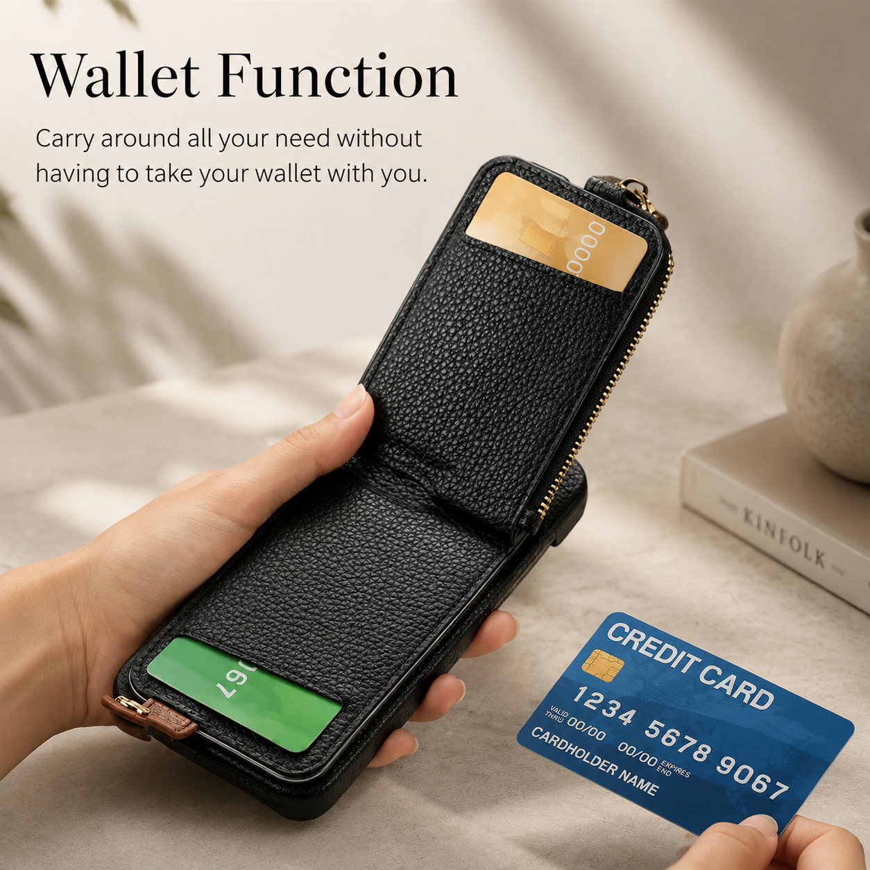 Premium Luxury iPhone Case Leather Zipper Wallet Cover Card Holder Ring Kickstand Magnetic Closure Shockproof Full Body Protection Slim Design Finish