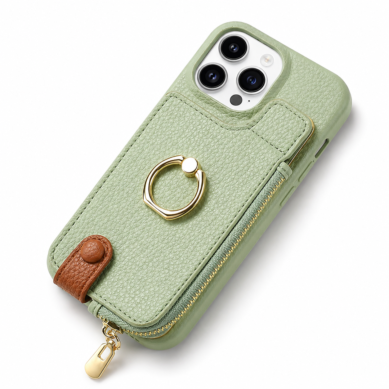 Premium Luxury iPhone Case Leather Zipper Wallet Cover Card Holder Ring Kickstand Magnetic Closure Shockproof Full Body Protection Slim Design Finish