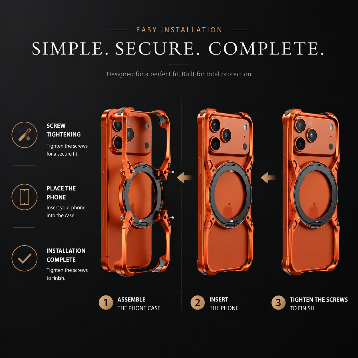 Premium Luxury iPhone Case MagSafe Compatible Aluminum Bumper Frame Cover 360° Rotating Ring Stand Shockproof Camera Protection Slim Design Finish