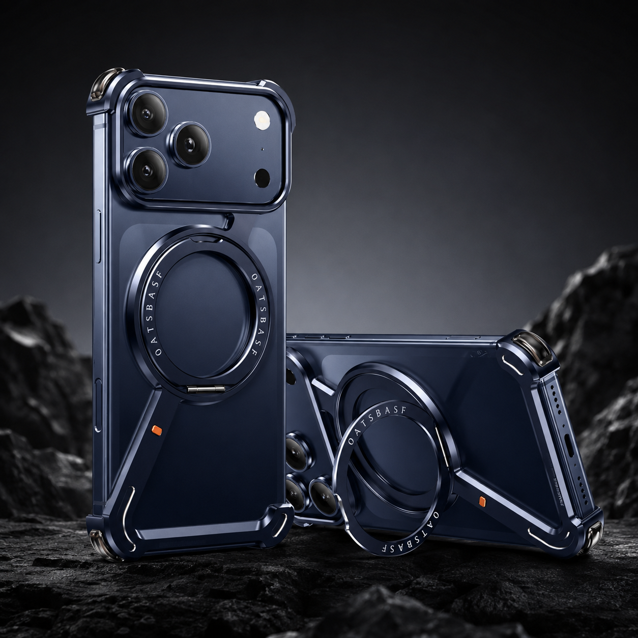 Premium Luxury iPhone Case MagSafe Compatible Aluminum Magnetic Cover Frameless Shockproof 360° Rotating Ring Stand Camera Protection Slim Design Finish
