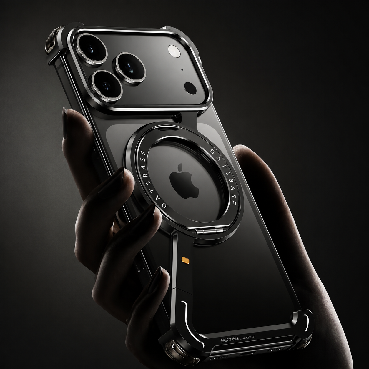Premium Luxury iPhone Case MagSafe Compatible Aluminum Magnetic Cover Frameless Shockproof 360° Rotating Ring Stand Camera Protection Slim Design Finish