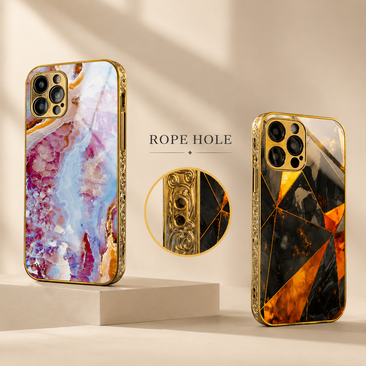 Premium Luxury iPhone Case MagSafe Compatible Black Marble Texture Cover Gold Edge Design Shockproof Camera Protection 3D Grip Slim Profile Finish