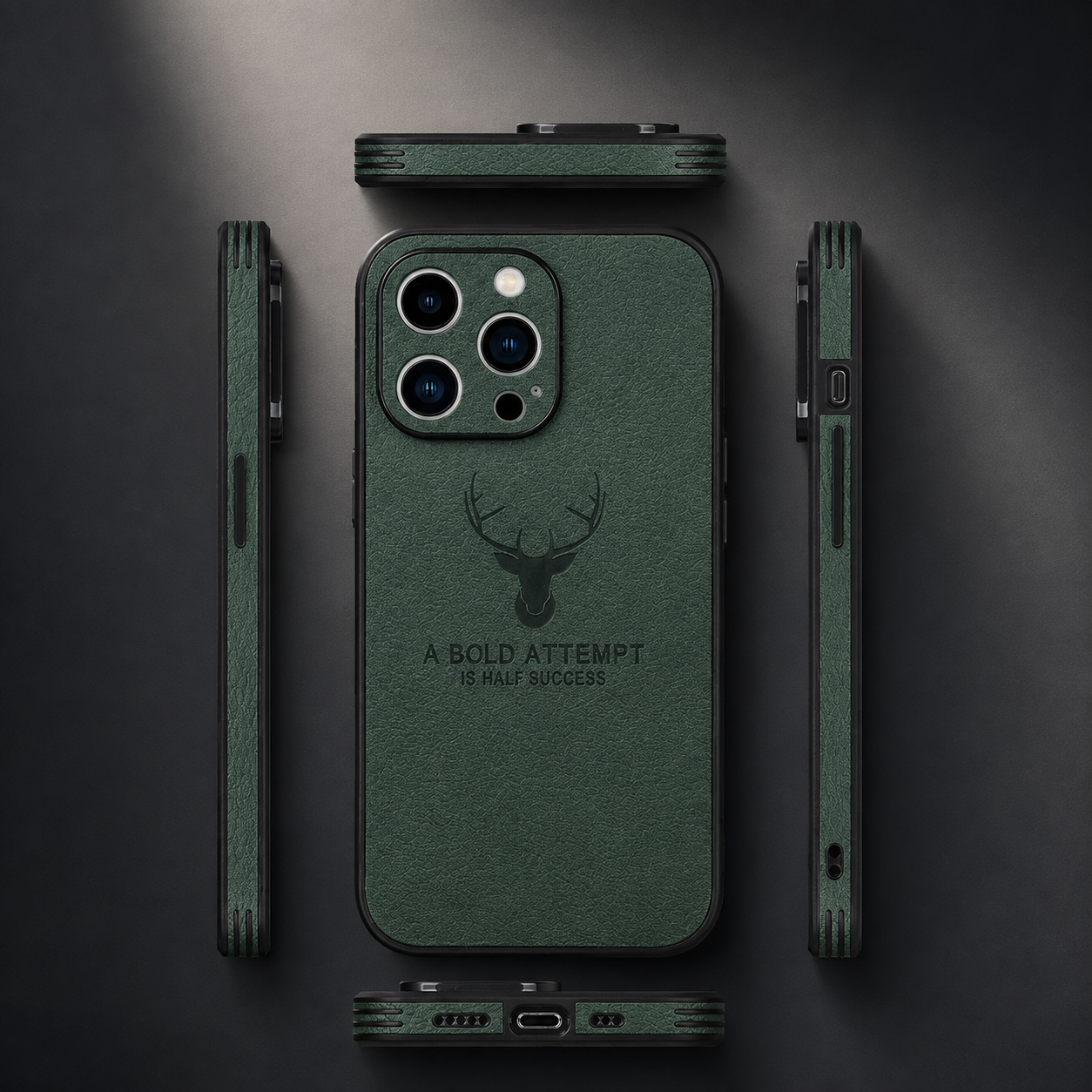 Premium Luxury iPhone Case MagSafe Compatible Canvas Texture Deer Design Cover Shockproof Bumper Frame Camera Protection Slim Protective Design Finish