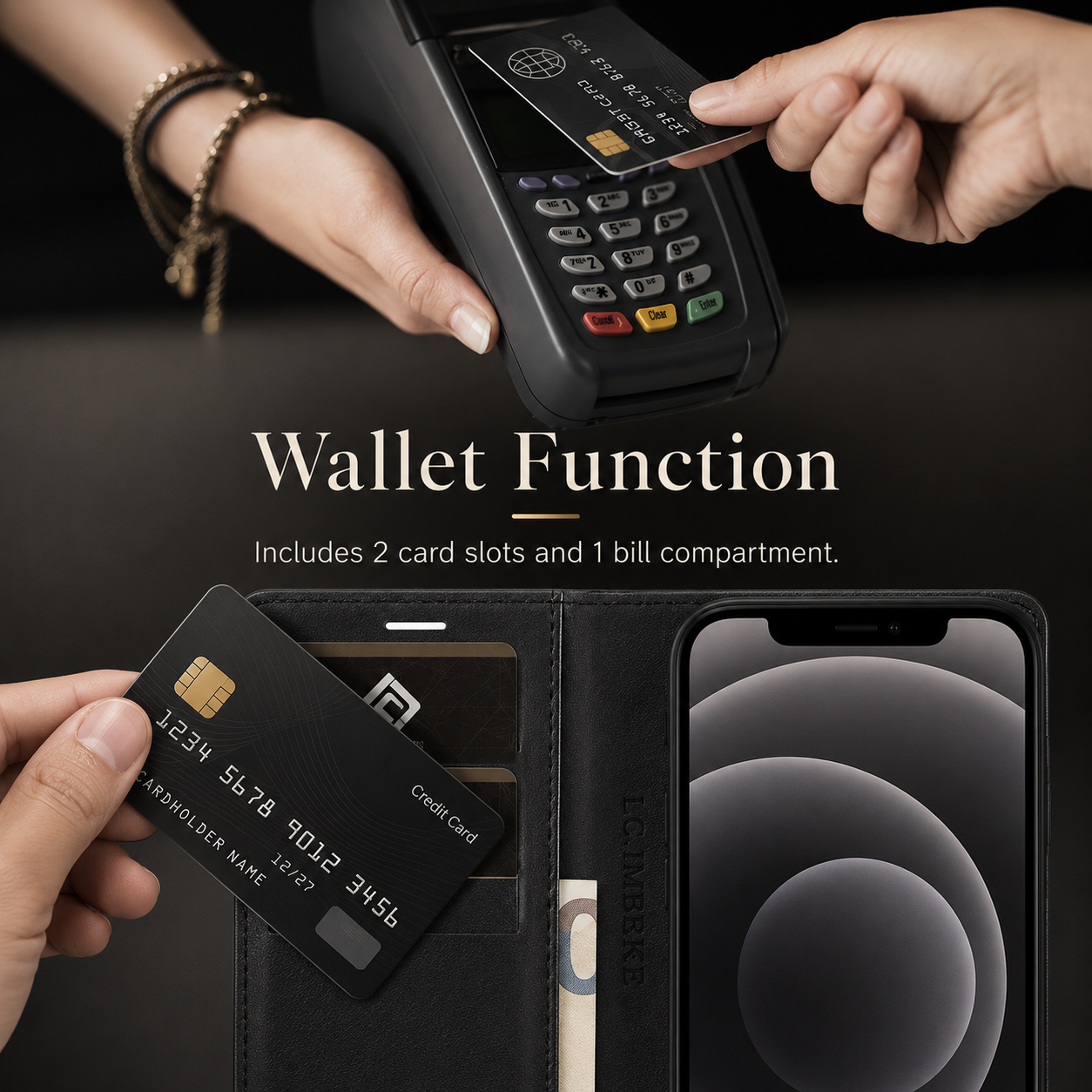 Premium Luxury iPhone Case MagSafe Compatible Carbon Fiber Leather Flip Wallet Cover Card Holder Kickstand Shockproof Camera Protection Slim Design Finish