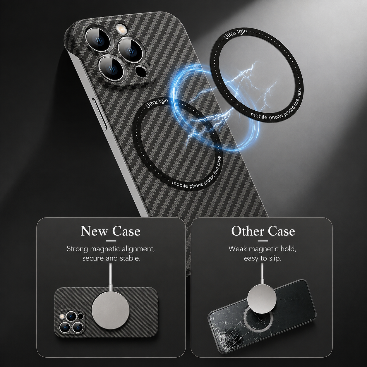 Premium Luxury iPhone Case MagSafe Compatible Carbon Fiber Magnetic Cover Shockproof Camera Lens Protection Slim Lightweight Protective Design Finish