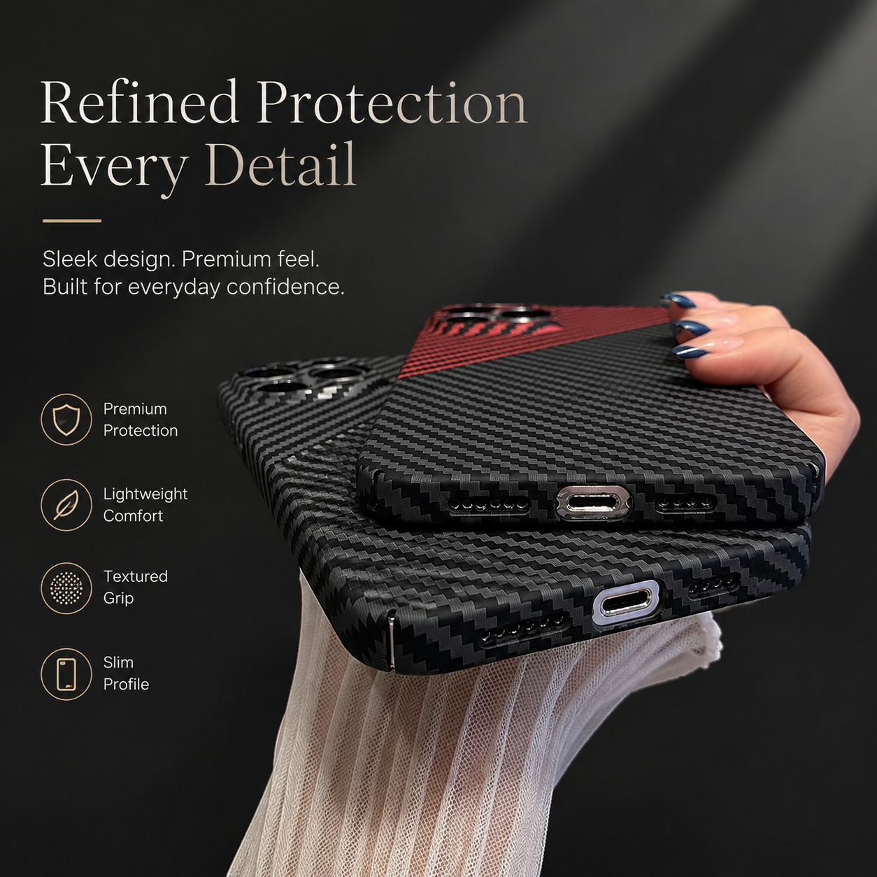 Premium Luxury iPhone Case MagSafe Compatible Carbon Fiber Texture Matte Cover Hard PC Shockproof Camera Protection Ultra Thin Slim Durable Design Finish