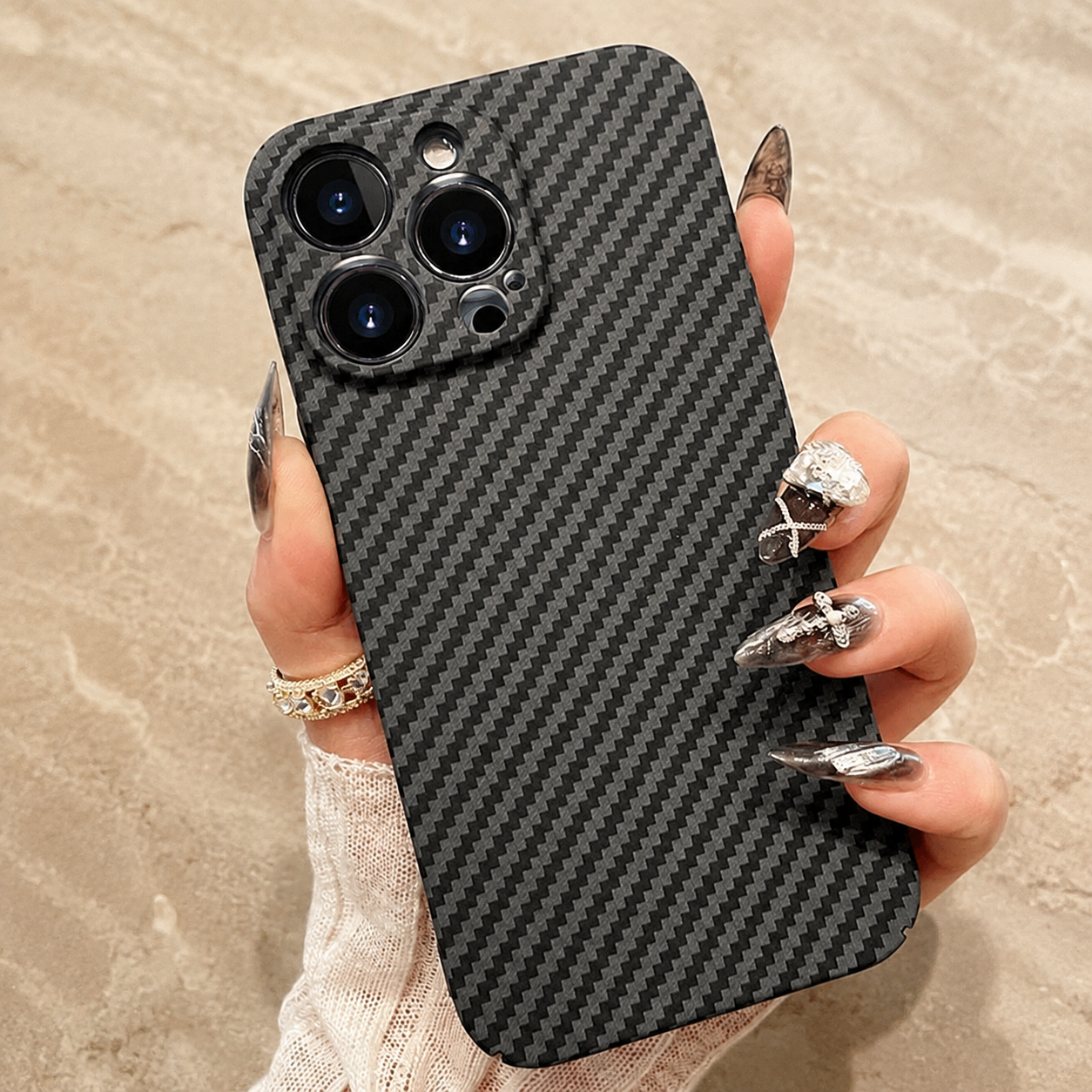 Premium Luxury iPhone Case MagSafe Compatible Carbon Fiber Texture Matte Cover Hard PC Shockproof Camera Protection Ultra Thin Slim Durable Design Finish