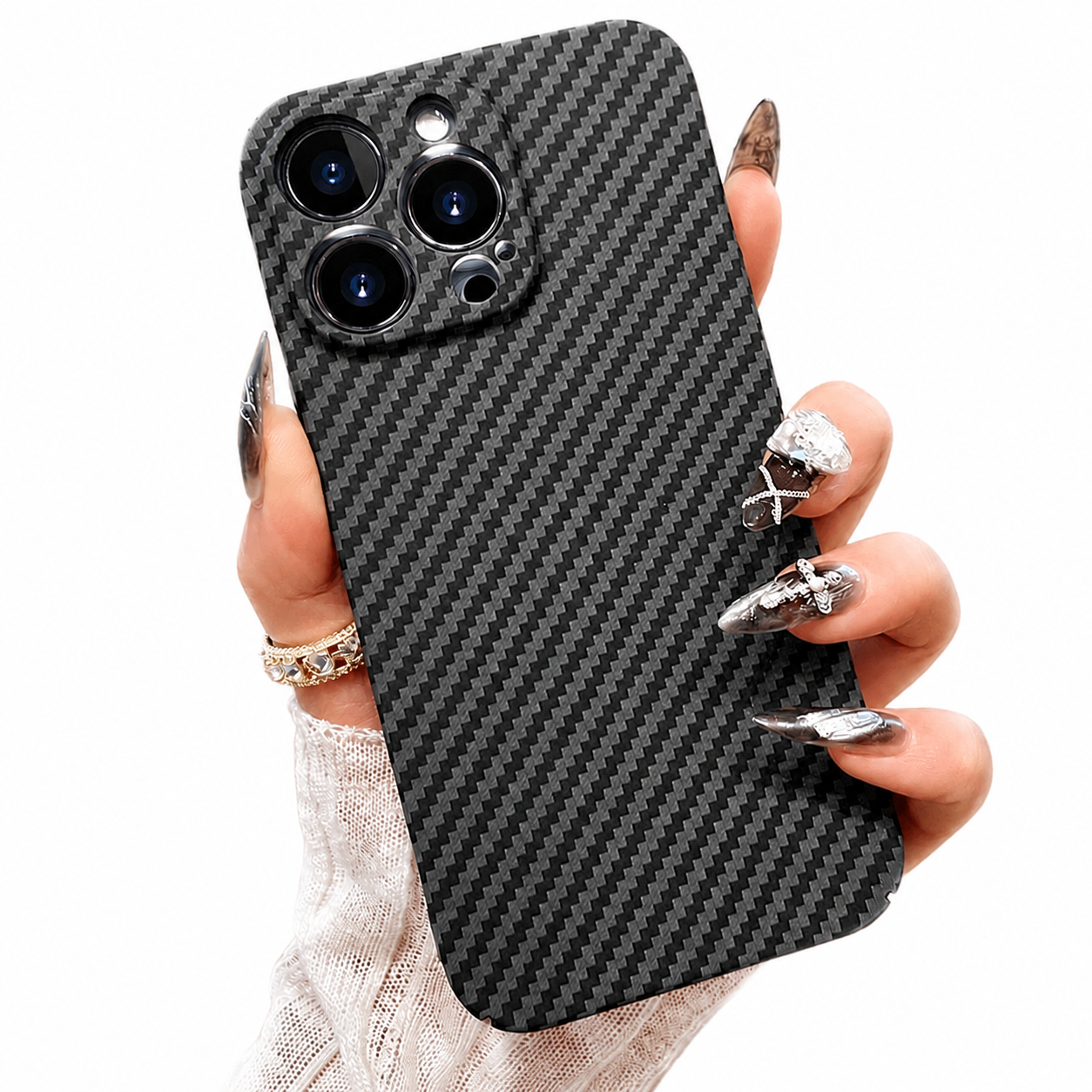 Premium Luxury iPhone Case MagSafe Compatible Carbon Fiber Texture Matte Cover Hard PC Shockproof Camera Protection Ultra Thin Slim Durable Design Finish
