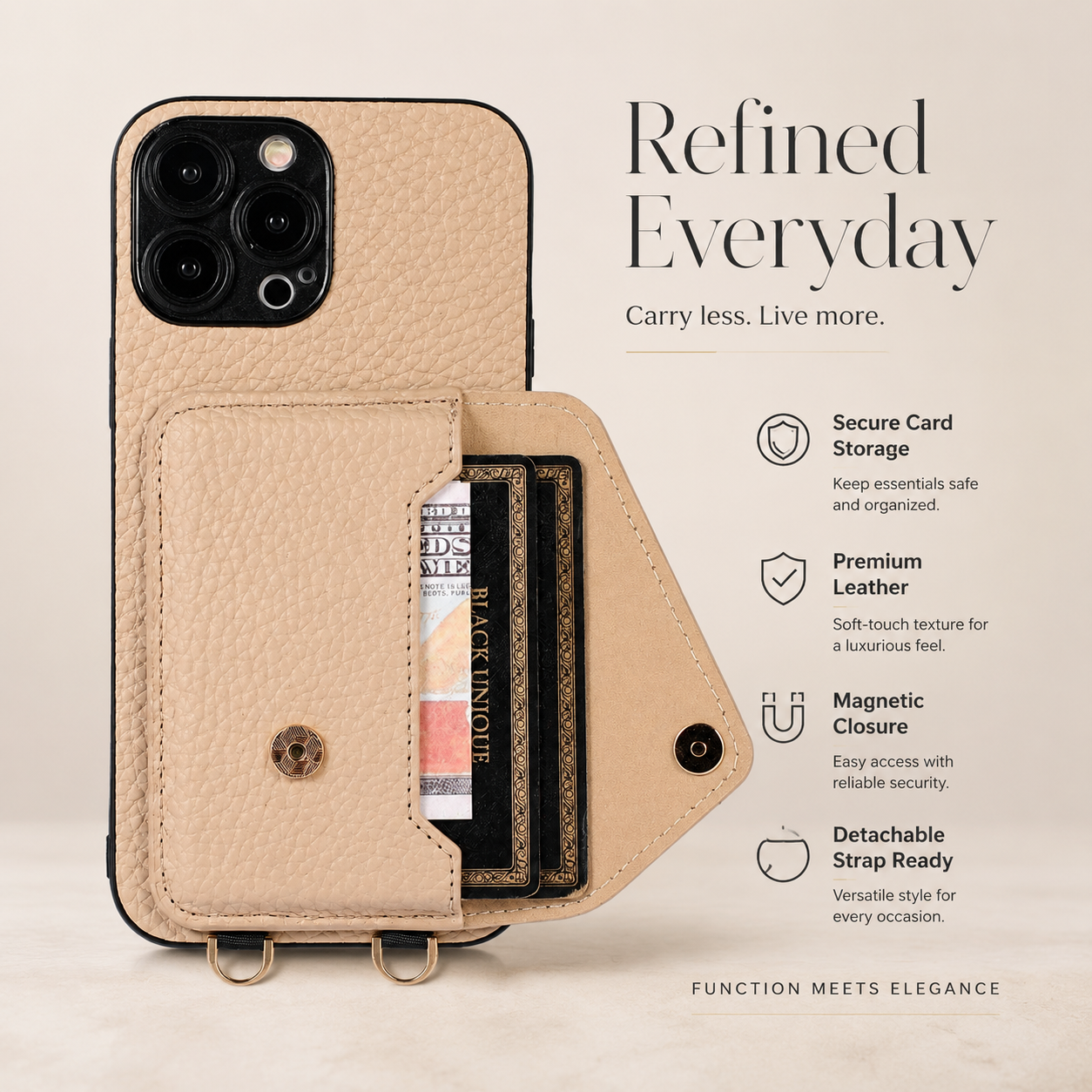 Premium Luxury iPhone Case MagSafe Compatible Crossbody Wallet Leather Cover Card Holder Strap Shockproof Camera Protection Slim Design Finish