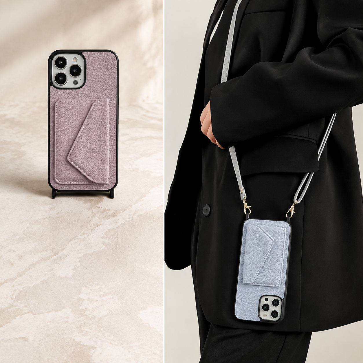 Premium Luxury iPhone Case MagSafe Compatible Crossbody Wallet Leather Cover Card Holder Strap Shockproof Camera Protection Slim Design Finish